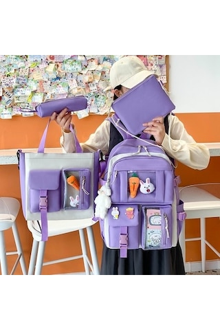 Pasifix Büyük Kapasiteli Okul Çantası Seti 4 Parça Mor