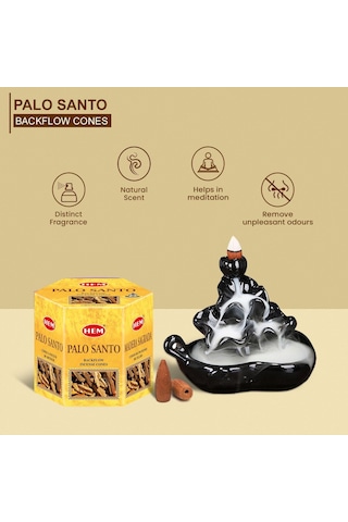 Hem Tütsü Geri Akış Şelale Palo Santo Ağacı Kokulu 40 Konik Tütsü - Palo Santo Backflow Incense Cones