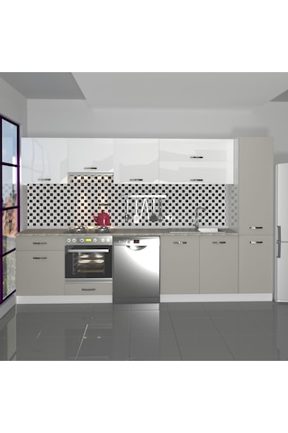 Decoraktiv Elite 325y Ankastre Fırın Modüllü Mdf Hazır Mutfak Dolabı - Tezgah Dahil - Kumtaşı - Beyaz Bej