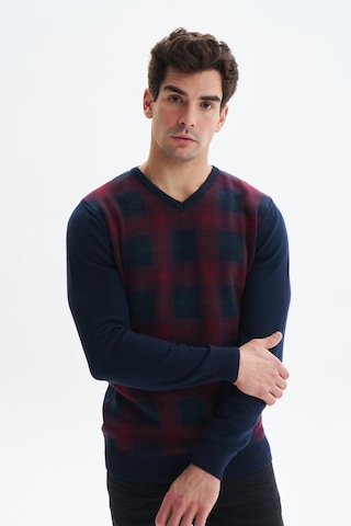 AR-MA Arma Erkek Slim Fit Likralı Akrilik Kumaş V Yaka Kareli Kazak K0kro0860 Lacivert