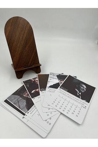2026 Takvim - Mustafa Kemal Atatürk Fotoğraflı Standlı Masaüstü Takvim- Ahşap Telefon Tutucu