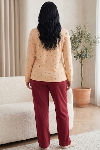 Siyah İnci Düğmeli Pamuklu Likralı Büyük Beden Battal Boy Örme Pijama Takım 26240901 Sarı