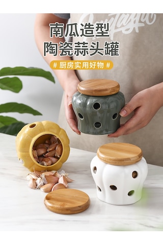 Vkemall Seramik Havalandırmalı Sarımsak Ve Zencefil Saklama Kabı - Mutfak Düzenleyici Diğer