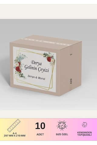 Çeyiz Etiketi Özelleştirilebilir İsme Özel - 10 Adet - Kırmızı Beyaz Gül Desen Diğer