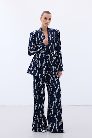 Sateen Desenli Uzun Ceket - Lacivert-136470 Lacivert