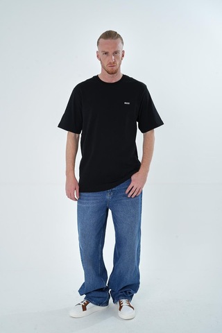 İntersivin %100 Pamuk Oversize Siyah Erkek T-shirt Siyah