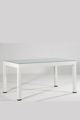 Rattan Camlı 6 Kişilik Bahçe Masa Takımı - Beyaz