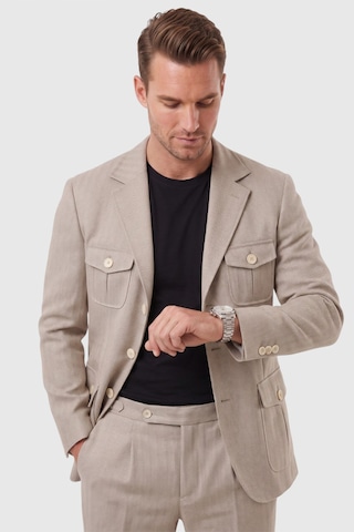 Deepsea Erkek Bej Safari Ceketli Slim Fit 2'li Takım Elbise Pileli Duble Paça Pantolon 2600723