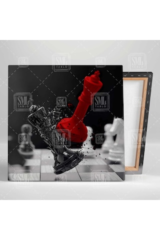 Satranç Tahtası Kırmızı Şah Ve Mat Piyon Kanvas Tablo 100x100 Cm