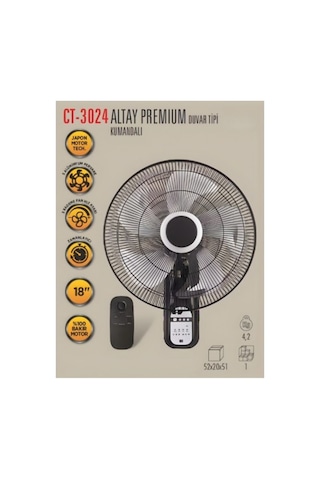Ct-3024 Altay Premium Duvar Tipi Vantilatör Kumanda