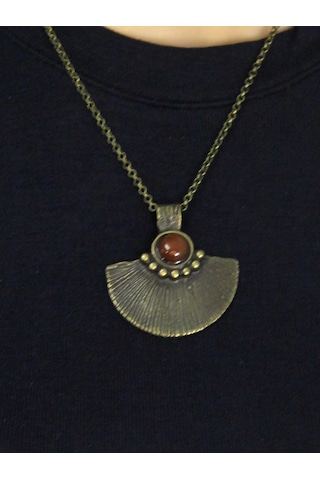 Doğal Taş Akik Doğal Taşlı Desenli Otantik Kadın Kolye 45 Cm Zincirli Euk26a Kırmızı