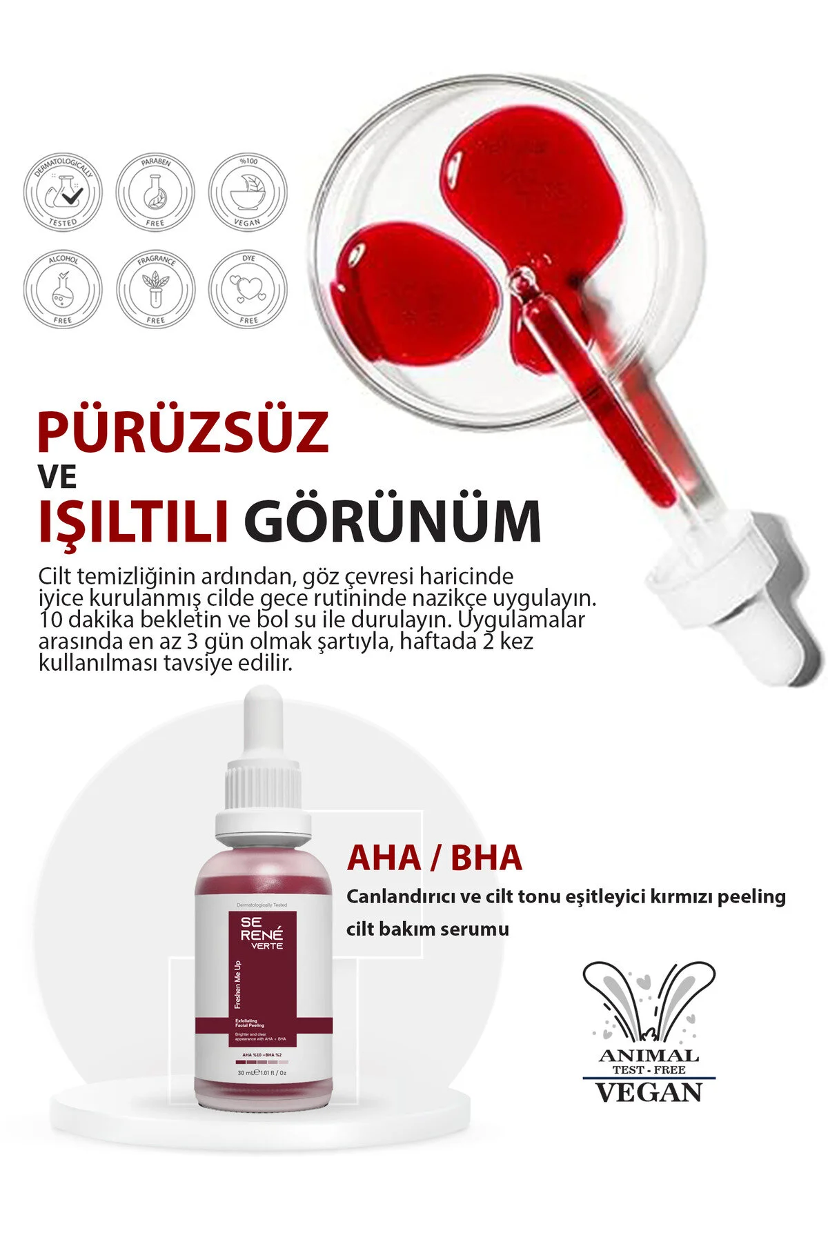Se Rene Verte Canlandırıcı & Gözenek Sıkılaştırıcı Kırmızı Peeling Cilt Serumu 30 Ml Aha 10% + Bha 2%