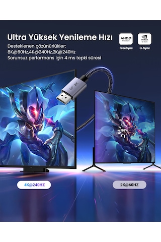 Ugreen 8k 60hz Displayport To Displayport 1.4 Örgülü Kablo, 3m, 25906