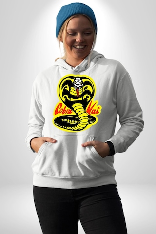 Cobra Kai Karete Çocuk Yılan Logo Dizi Kadın Erkek Beyaz Kapüşonlu Sweatshirt Hoodie Beyaz