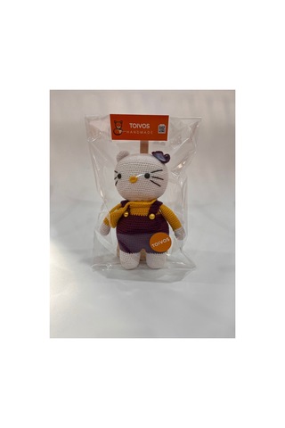 El Yapımı Amigurumi Kedi Örgü Oyuncak Bebek Tığ İşi 24 Cm Sevimli Hediye Mor