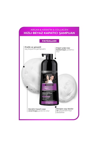 Hızlı Beyaz Ve Gri Kapatıcı Şampuan 420 Ml 2 Adet - Doğal Siyah, Argan, Keratin Ve Kolajen İçeren Tüm Saç Tipleri