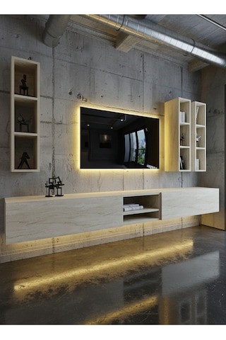 Resital Ledli Duvara Monte Tv Sehpası - Traverten - W6003-8 Traverten