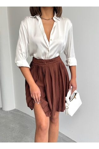 Kadın Modal Dokulu Piliseli Şortlu Mini Etek Kahverengi