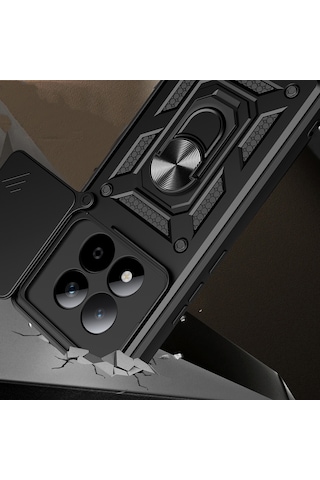 Maks Technology Redmi Note 15 Pro Kılıf Magnetik Standlı Kamera Korumalı Mkst Sürgülü Vega Kapak - Siyah
