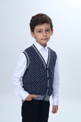Toontoy Kids Toontoy Erkek Çocuk V Yaka Düğmeli Triko Yelek - Diagonal Desenli Lacivert