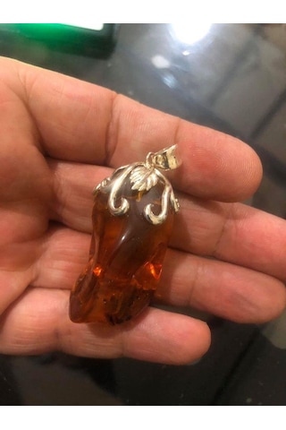 Doğal Kaya Damla Kehribar Kolye Ucu Otantik Gümüş Aparatlı 16,48 Gram