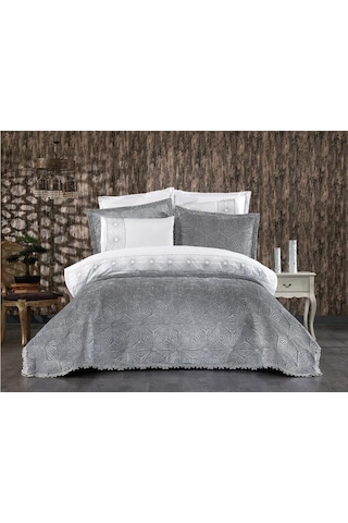 Blenda Lüx Nakışlı Çeyiz Paketi 9 Parça Gri Gri