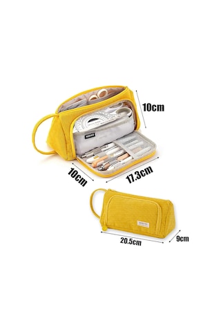 Sarı Kadife Kalem Kutusu 3 Bölmeli, Büyük Kapasiteli Kalem Kutusu, Büyük Kalem Kutusu, Büyük Kalem Kutusu Çok Renkli