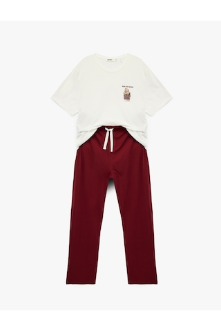 Koton Rahat Kalıp Baskılı Pamuklu Örme Pijama Takımı Beyaz 6wlm40004mk Beyaz