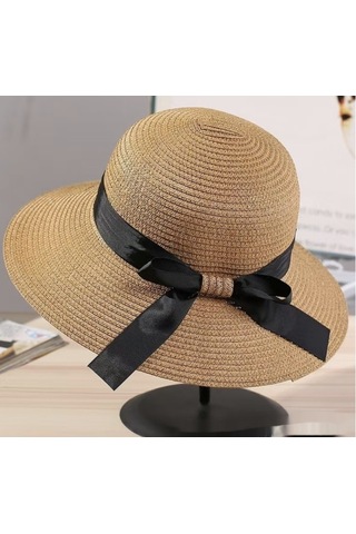 Snapbuy Kadın Hasır Şapka, Kore Tarzı, Sade Ve Uyumlu, Güneş Korumalı, Katlanabilir Balıkçı Şapka Kahve