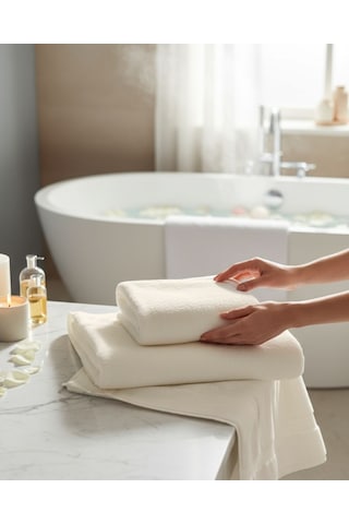 %100 Pamuk Velune Banyo Havlusu Kırık Beyaz 50x85 Otel Serisi Beyaz Ekru