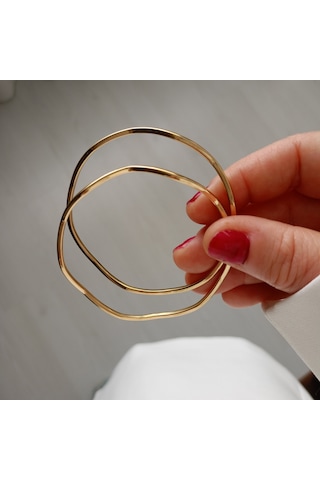 Lente Aksesuar 14k Altın Rengi Çelik Zigzag 2'li Ajda Bilezik
