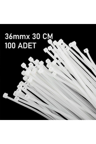 Kablo Bağı Plastik Cırt Kelepçe Beyaz 3.6x300 mm 30 cm 100 Adet