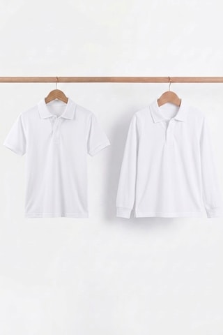 Nacar Store Unisex Çocuk Uzun Ve Kısa Kollu Polo Yaka Okul Tişörtü 2'li Set BEYAZ