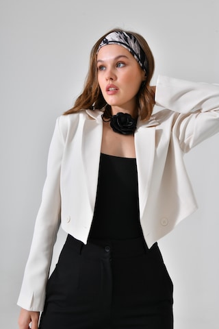Ekru Kruvaze Crop Blazer Ceket Ekru