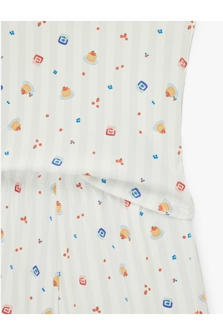 Koton Dantel Detaylı Desenli Şortlu Pijama Takımı Ekru Çizgili 6slk40170mk