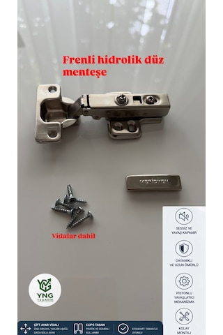 Meridyen Frenli Pistonlu Hidrolik Düz Menteşe Mutfak Vestiyer Kiler Dolabı Mobilya Kapakları Nikel Krom