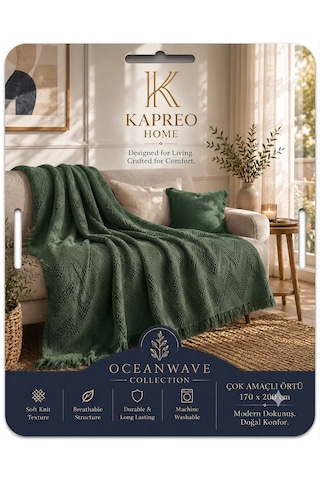 Kapreo Home Oceanwave Çok Amaçlı Örtü 170 X 200 Askeri Yeşil