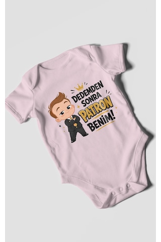 Morivokids Dedemden Sonra Patron Benim Kısa Kollu Bebek Body %100 Pamuk Bebe Pembe