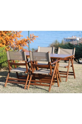 Fethiye Katlanır Ahşap Bahçe Balkon Seti 80X140 Masa, 4 Sandalye Kahverengi