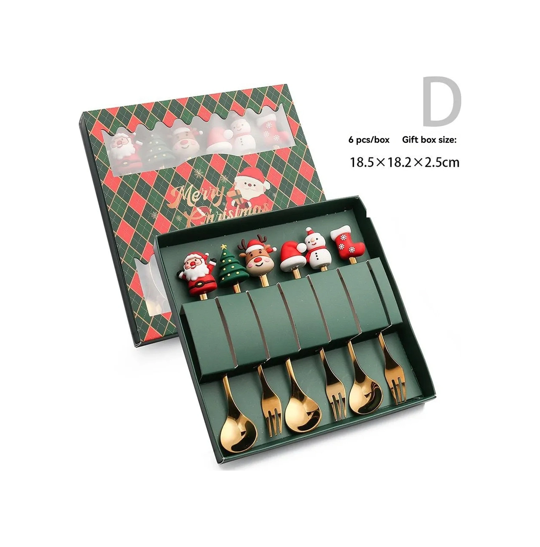 Dianziye Noel Hediyelik 6'lı Çelik Kaşık-çatal Seti: Yemek, Tatlı, Noel Dekoru, Çamaşır Makinesine Uygun, Hediye Kutulu Yeşil