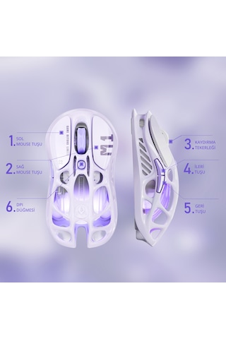 Gravastar Mercury K1 Mekanik Gaming Klavye Ve M1 Pro Kablosuz Optik Mouse Seti, Lavender Purple
