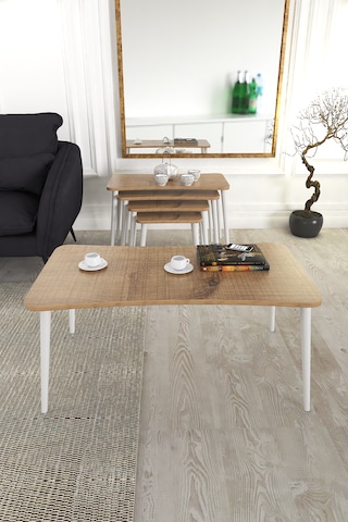 Milas 5li Orta Sehpa Ve Zigon Sehpa Ceviz Ahşap Ayaklı Sehpa