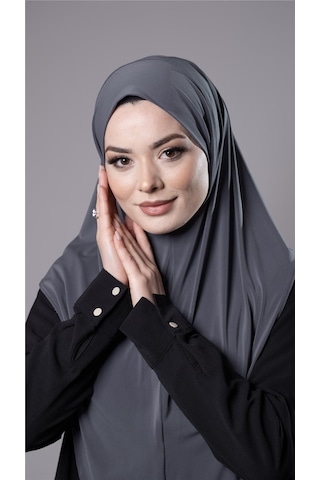 Antrasit Pratik Hazır Geçmeli Tesettür Eşarp Sandy Kumaş Düz Hijab 2308 25