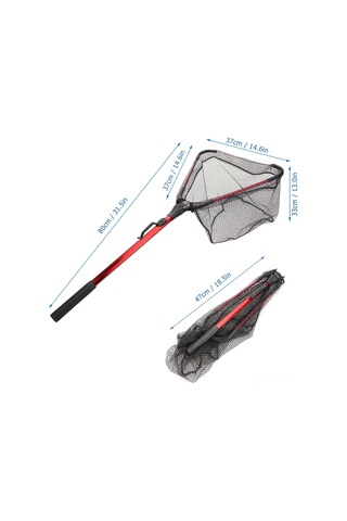 Jeehugo Alüminyum Çerçeve Triangular Çıkartılabilir Balık Av Ağı - 37x37cm Kauçuk Ağı, 47cm Katlanabilir Uzunluk, 307g Hafif Tasarım