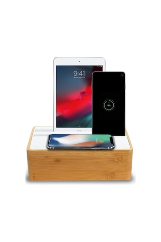 Alldock Wireless Kablosuz Şarj Standı - Bambu / Beyaz
