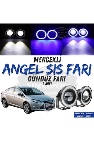 Ford Focus 3 2011-2014 Uyumlu Mercekli Angel Sis Farı Metal Su Geçirmez 76 Mm Mavi Halkalı Gündüz Farı Angel Eyes 2 Adet