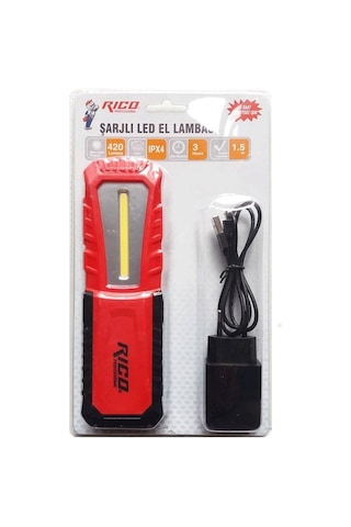 Rico Şarjlı El Feneri Ledli 420Lm Kırmızı