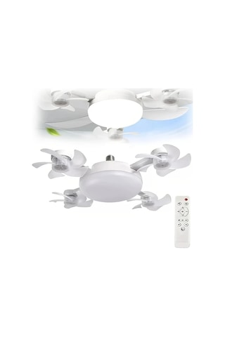 Motion003 Zeki Modern Led Lambalı Dört Başlıklı Fan Çok Fonksiyonlu Tavan Fanı Işıklı Drone Tarzı Çift Fanlı 4 Kanatlı 3 Ayarlı Uzaktan Kumandalı