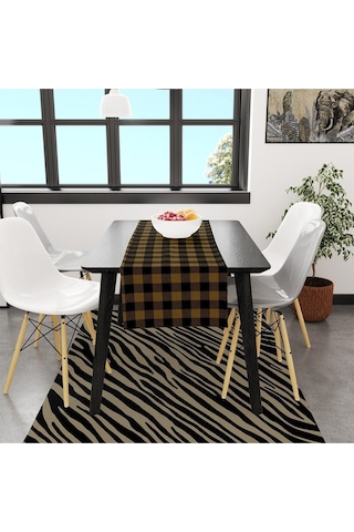 Sarı-siyah Kare Runner 140x45cm İnce Keten, Uluslararası Yıkama Ve Solmama Sertifikası Çok Renkli