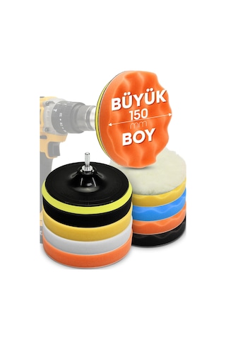 150mm 11 Parça Mega Boy Pasta Cila Elyaf Polisaj Süngeri Matkap Uyumlu Parlatma Seti